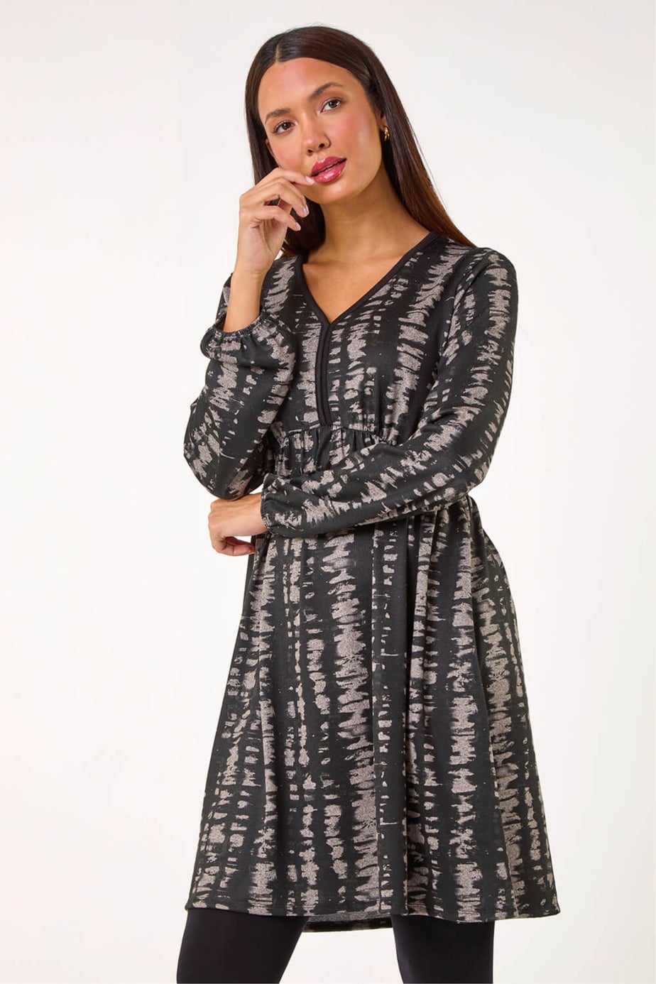 Roman Black Abstract Print Soft Knit Stretch Dress