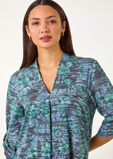 Roman Blue V-Neck Pleat Front Jersey Top