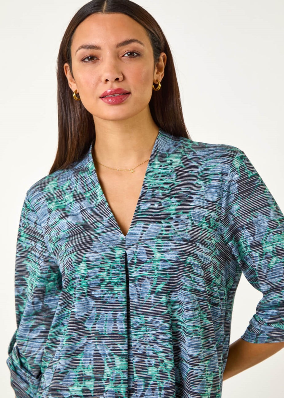 Roman Blue V-Neck Pleat Front Jersey Top