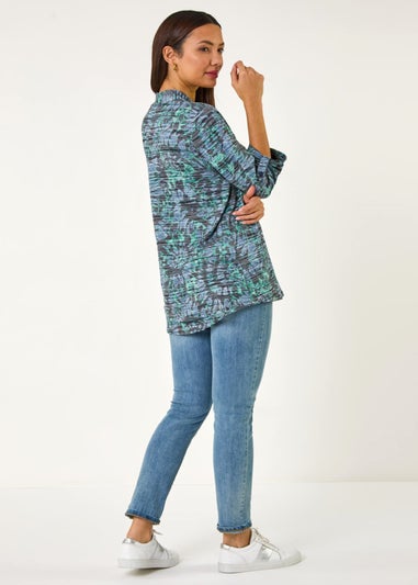 Roman Blue V-Neck Pleat Front Jersey Top