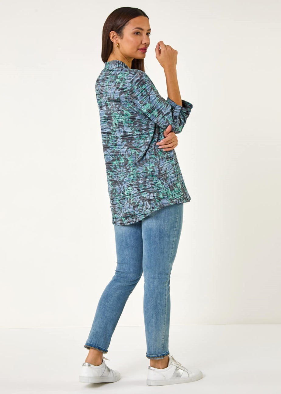 Roman Blue V-Neck Pleat Front Jersey Top