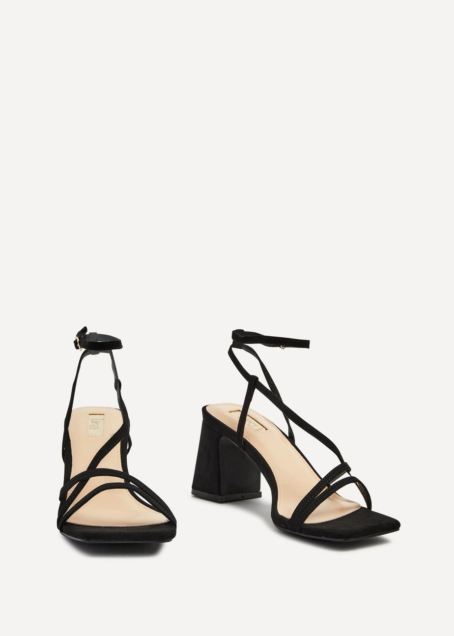 Linzi Memphis Black Faux Suede Crossover Slingback Block Heeled Sandal