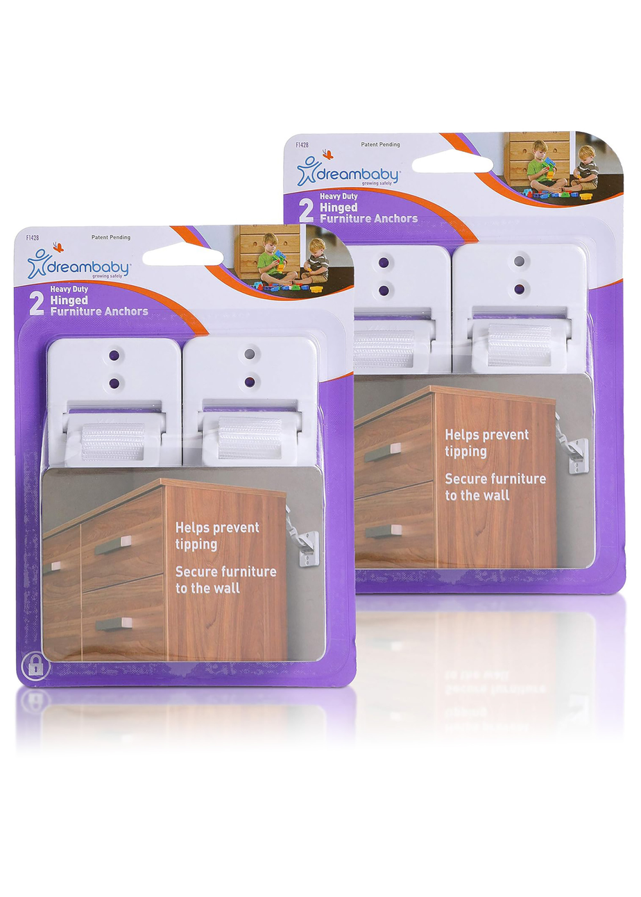Dreambaby White Heavy Duty Hinged Furniture Anchors 4 pack