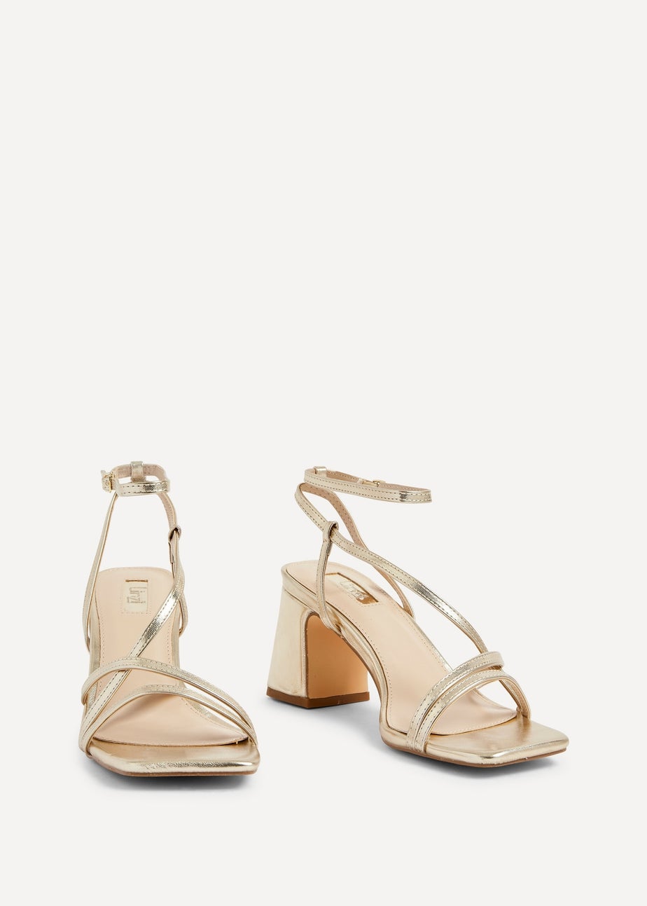 Linzi Memphis Gold Crossover Slingback Block Heeled Sandal