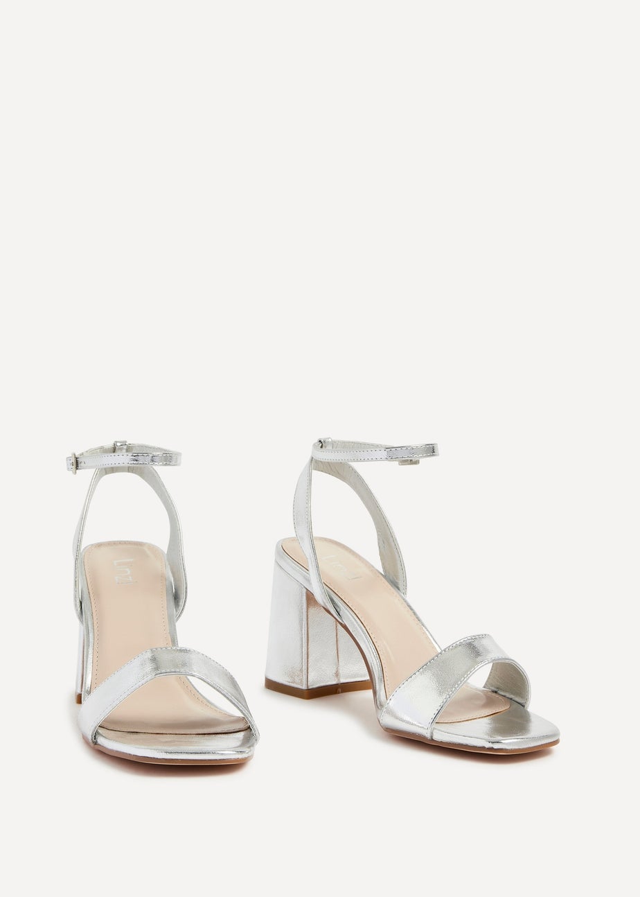 Linzi Tara Silver Faux Leather Barely There Block Heeled Sandal