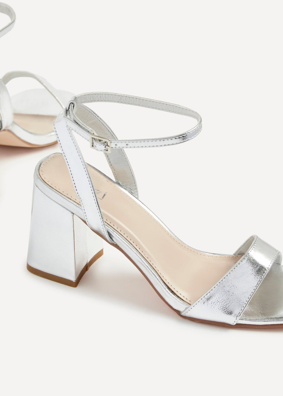 Linzi Tara Silver Faux Leather Barely There Block Heeled Sandal