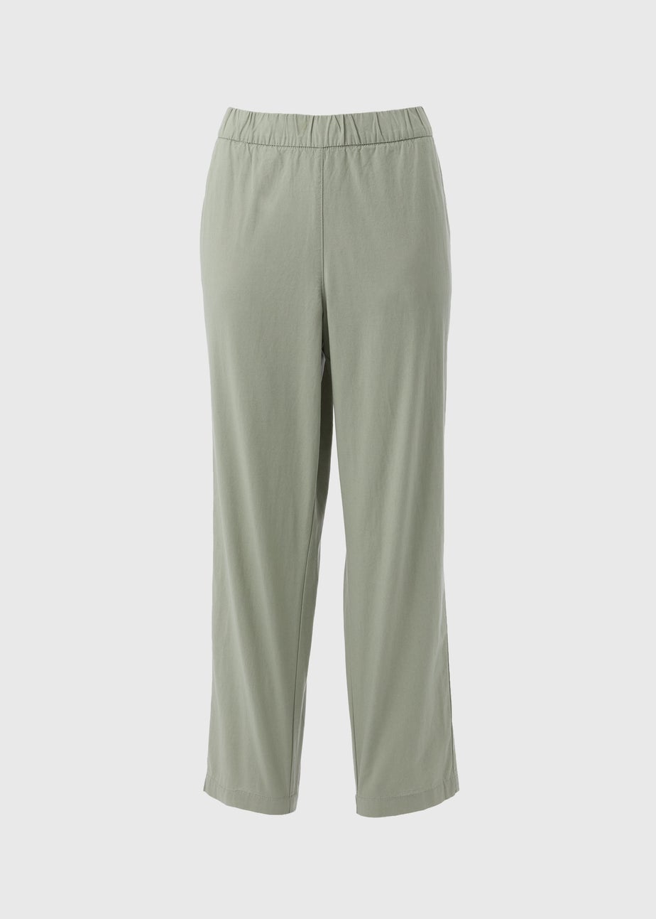 Sage Green Cotton Tapered Trousers