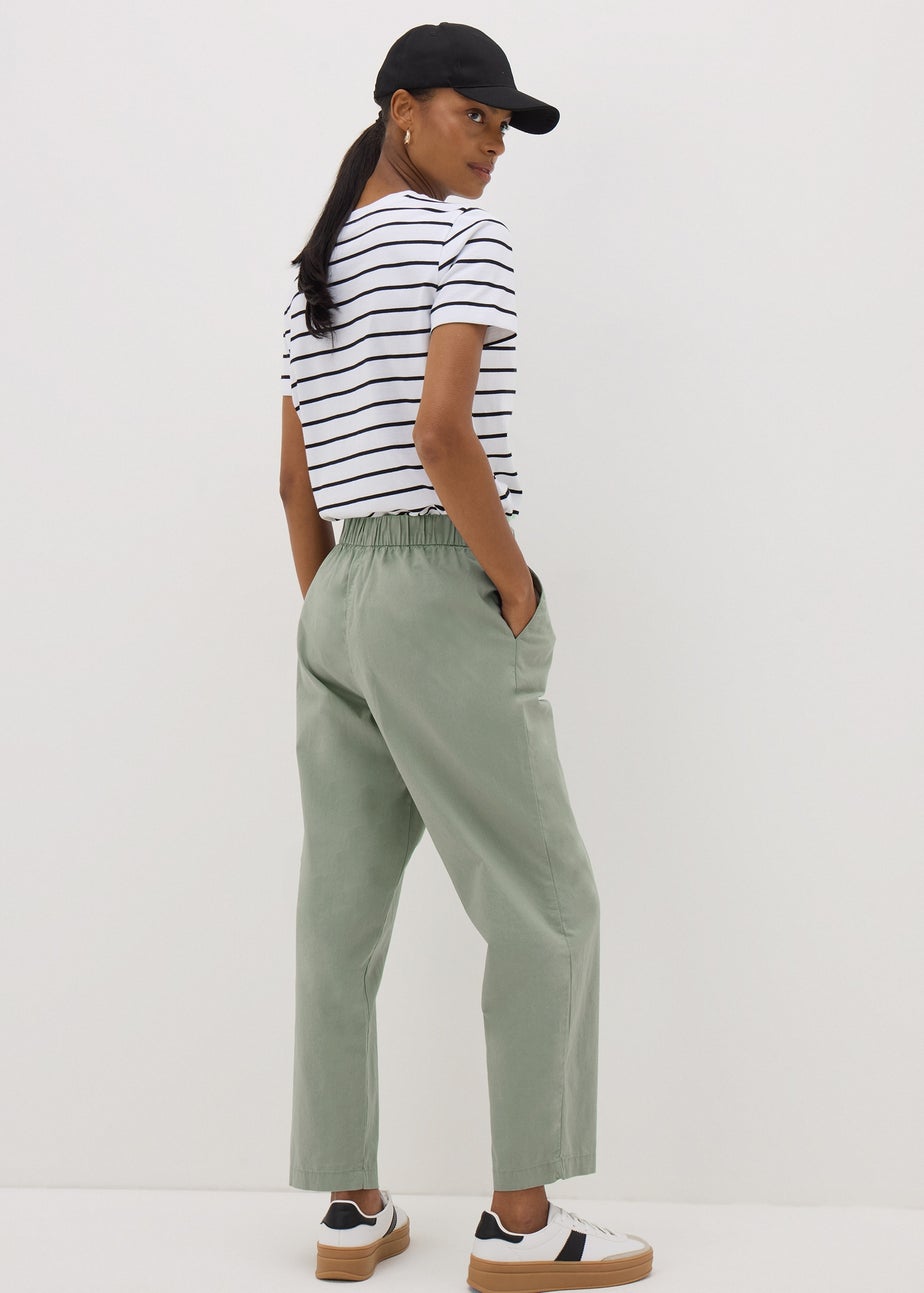 Sage Green Cotton Tapered Trousers