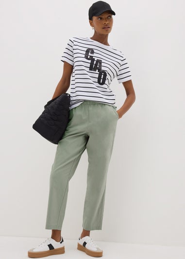 Sage Green Cotton Tapered Trousers