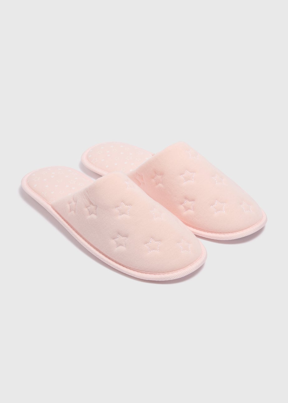 Pink Star Embossed Mule Slippers