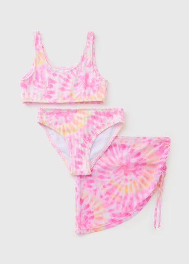 3 Piece Girls Pink Tie Dye Swim Set (6-14yrs)
