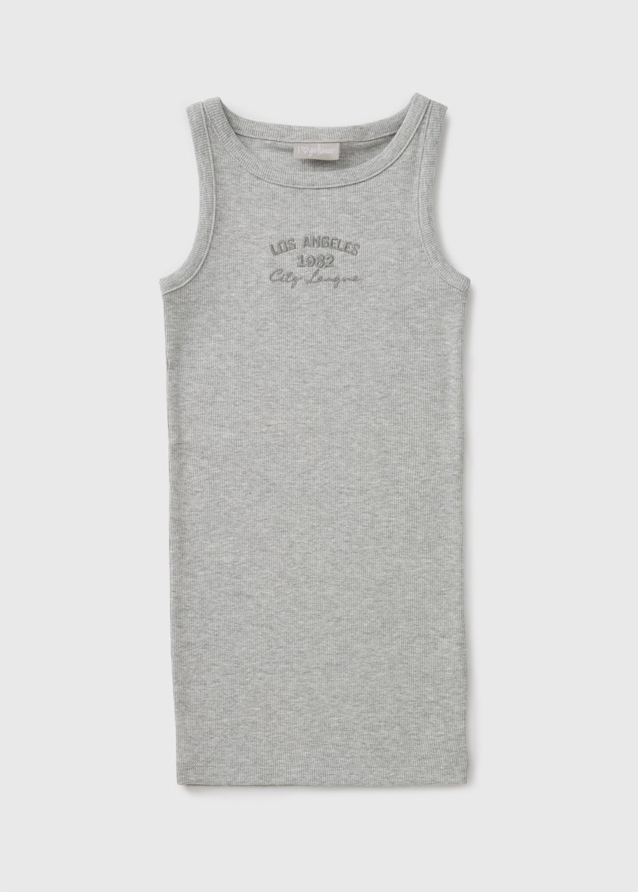 Girls Grey Los Angles Ribbed Dress (7-15yrs)