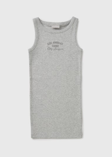 Girls Grey Los Angles Ribbed Dress (7-15yrs)
