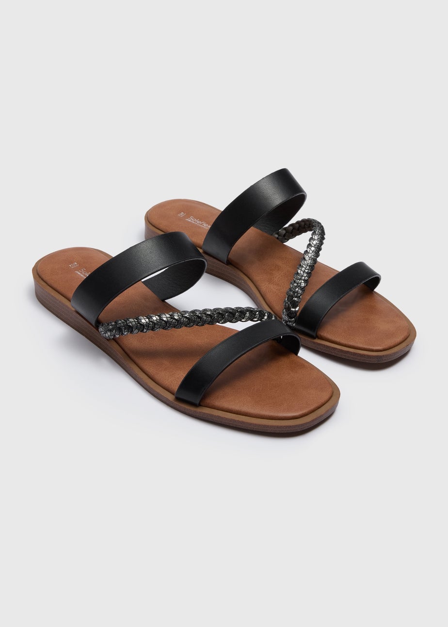 Black Plaited Mule Sandals