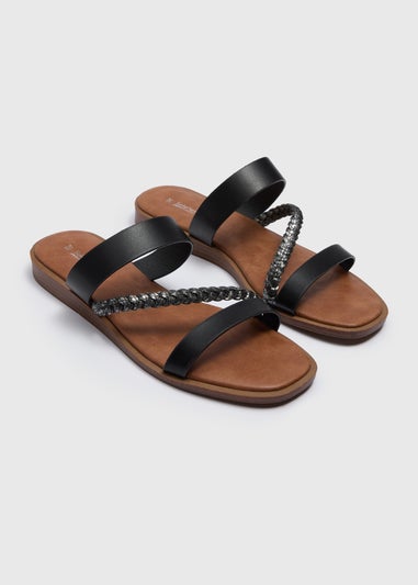 Black Plaited Mule Sandals