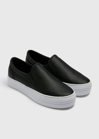 Black Platform Slip On Shoes