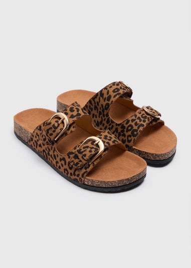 Brown Leopard Double Buckle Sandal