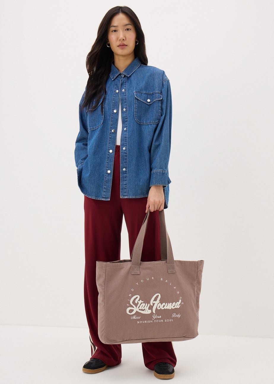 Brown Stay Focused Canvas Tote Bag