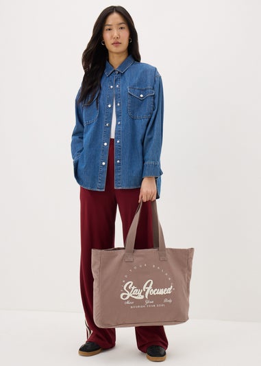 Brown Stay Focused Canvas Tote Bag