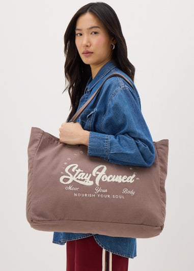 Brown Stay Focused Canvas Tote Bag