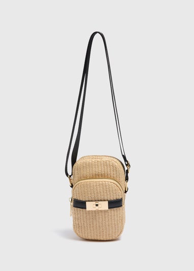 Natural Straw Phone Cross Body Bag