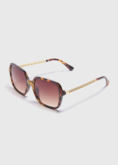 Brown Tortoiseshell Chain Detail Ombre Lens Oversized Sunglasses