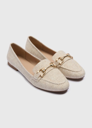 Natural Linen Blend Gold Metal Bar Loafers