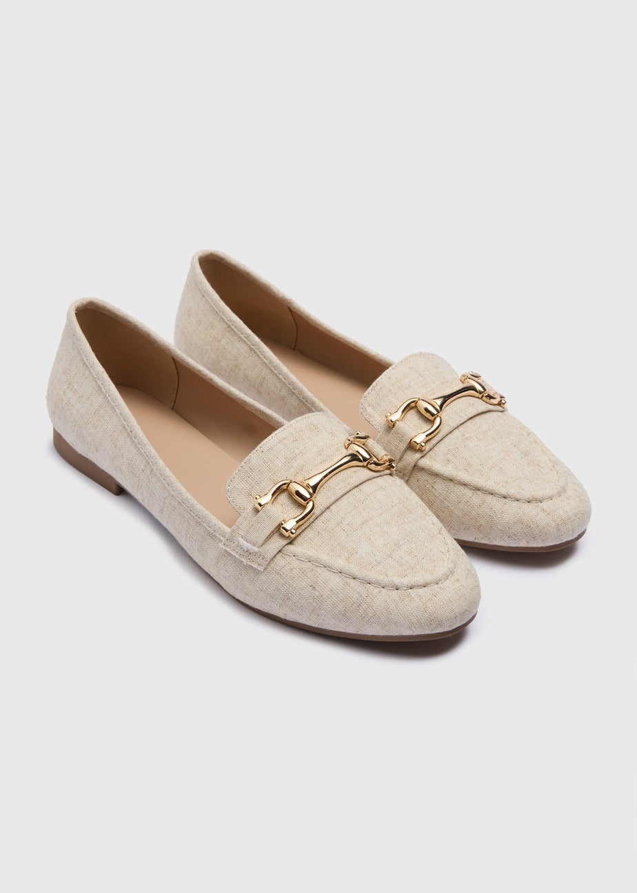 Natural Linen Blend Gold Metal Bar Loafers