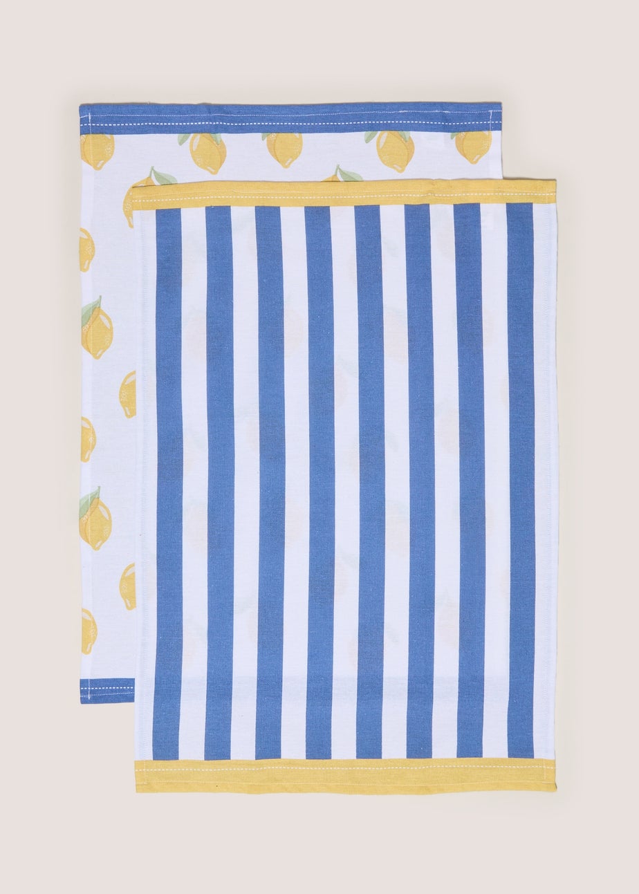 Blue and Yellow Lemon Printed Tea Towels