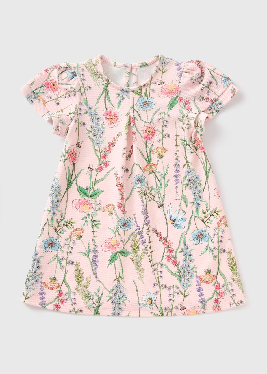 Girls Pink Floral Ponte Dress (1-7yrs)