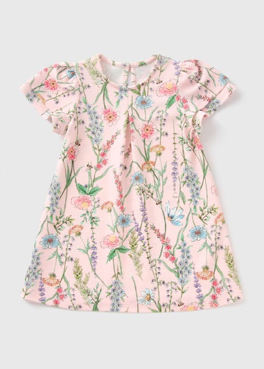 Girls Pink Floral Ponte Dress (1-7yrs)