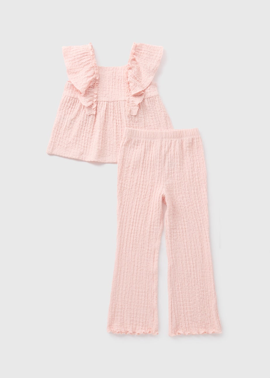 Girls Pink Crinkle Top & Flare Set (1-7yrs)
