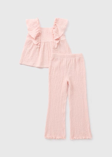 Girls Pink Crinkle Top & Flare Set (1-7yrs)