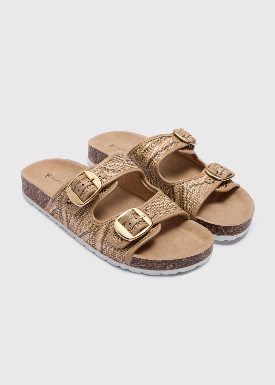 Brown Raffia Double Buckle Sandal