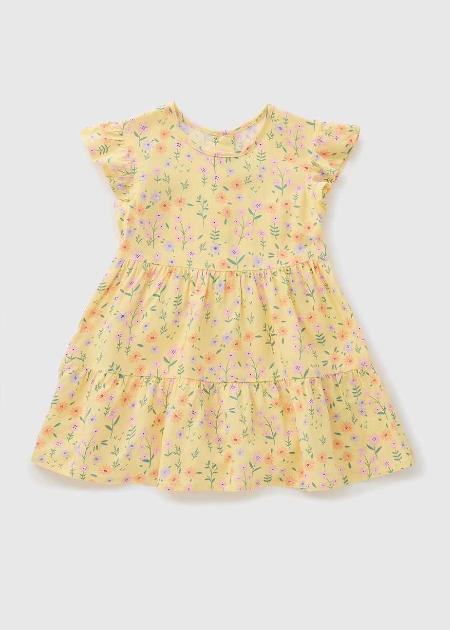 Girls Yellow Ditsy Floral Viscose Dress (1-7yrs)