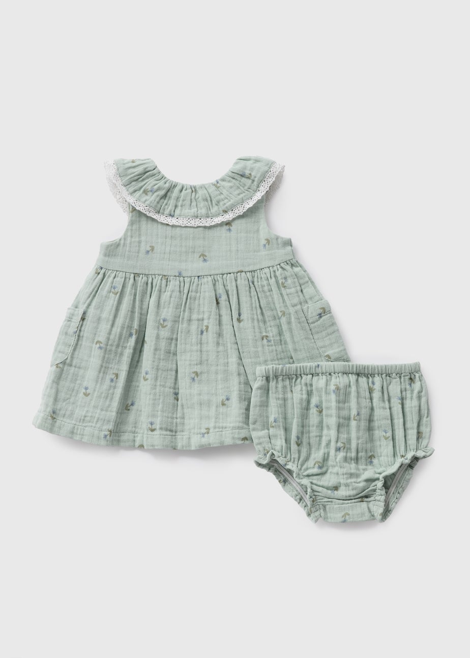 Baby Sage Woven Floral Dress Set (Newborn-23mths)