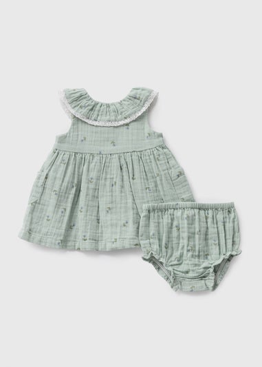Baby Sage Woven Floral Dress Set (Newborn-23mths)