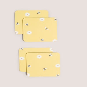 4 Pack Yellow Daisy Bee Cork Coasters