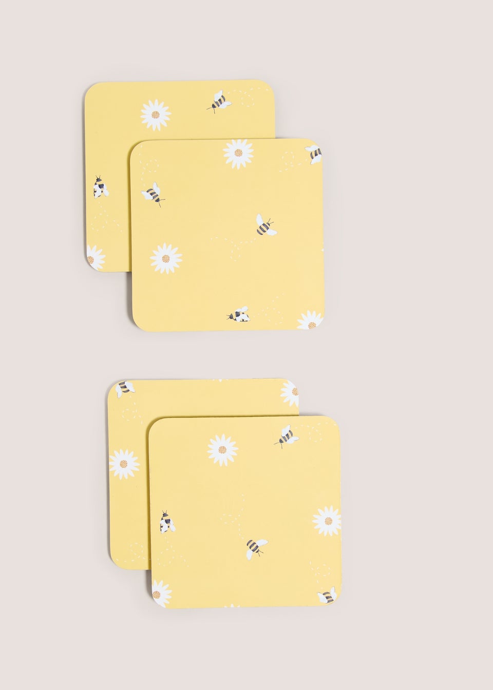 4 Pack Yellow Daisy Bee Cork Coasters