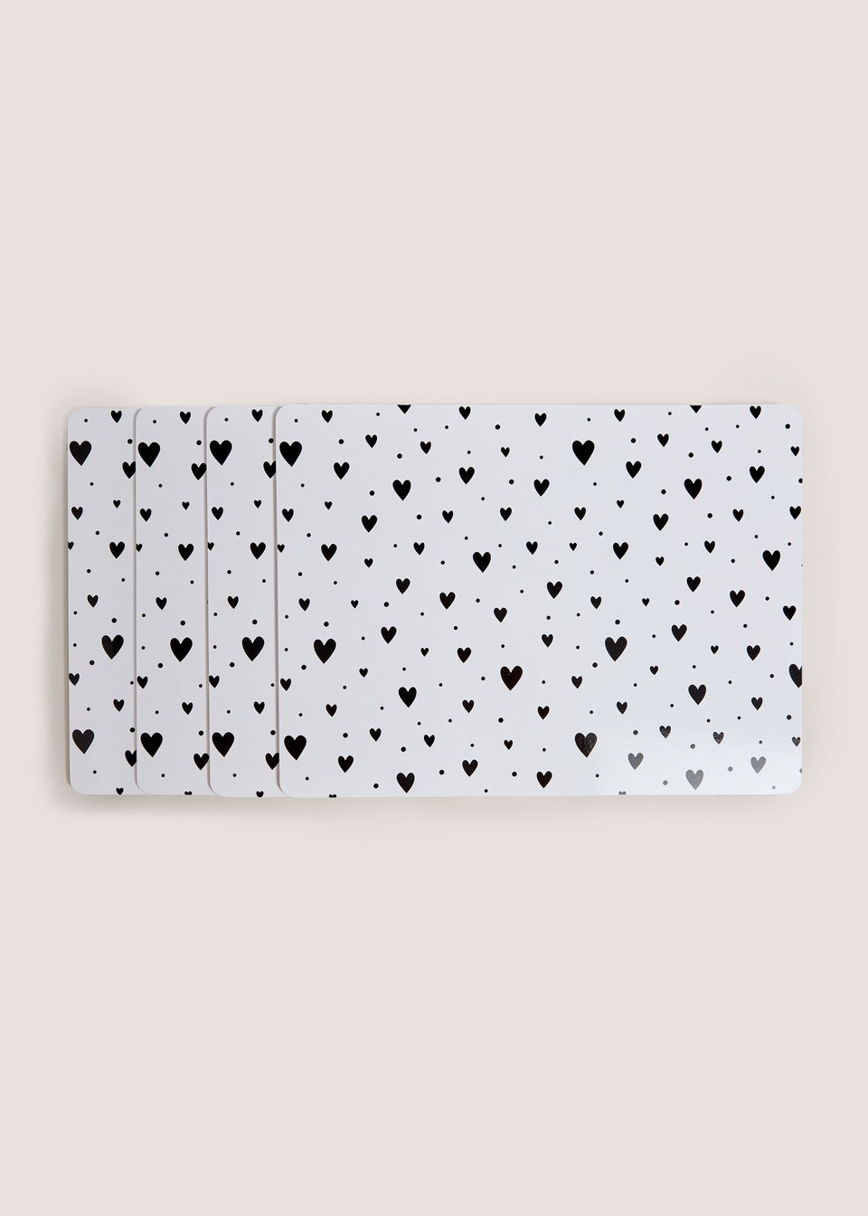 4 Pack White & Black Heart Cork Placemats