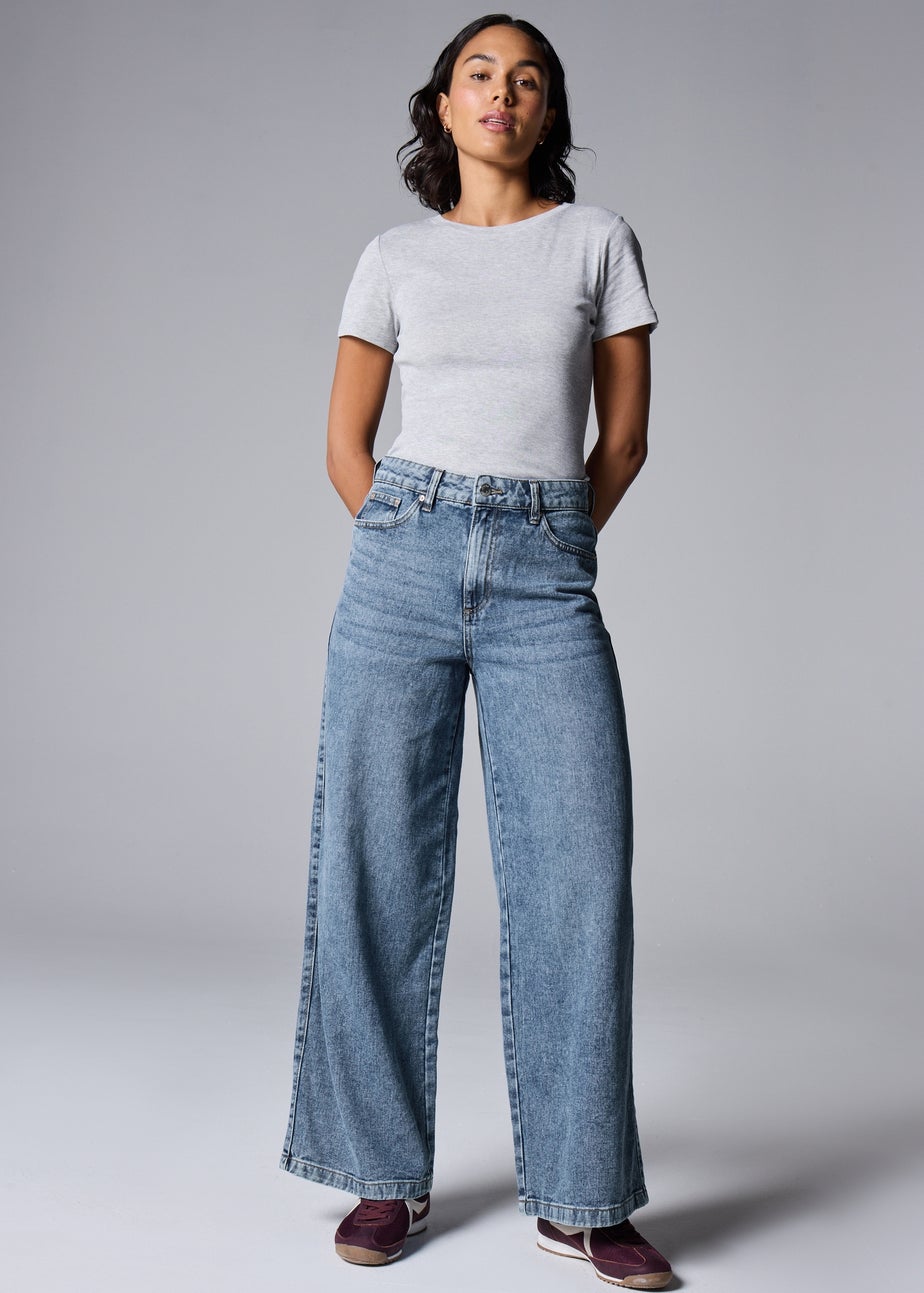 Wide Leg Mid Blue Jeans