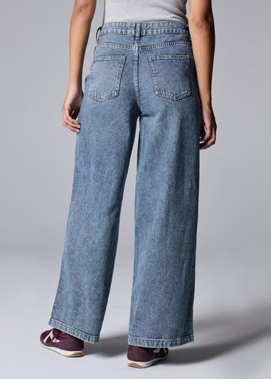 Wide Leg Mid Blue Jeans