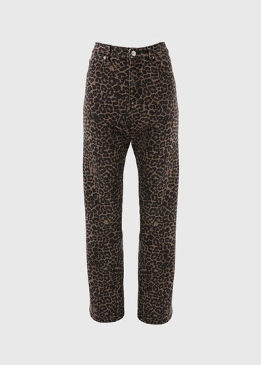 Brown Animal Print Straight Leg Relaxed Jeans