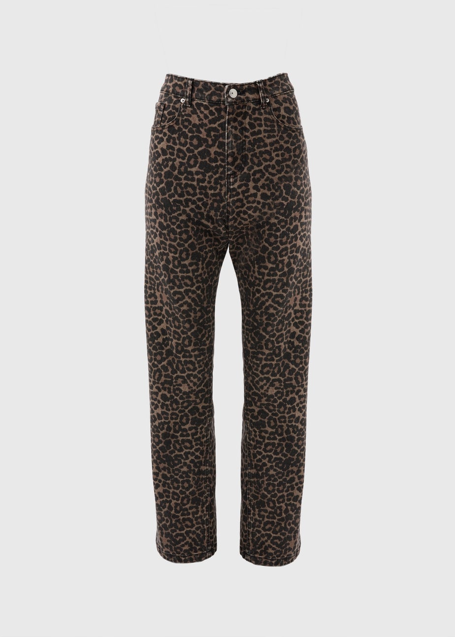Brown Animal Print Straight Leg Relaxed Jeans