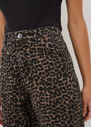 Brown Animal Print Straight Leg Relaxed Jeans