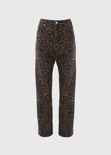 Brown Animal Print Straight Leg Relaxed Jeans