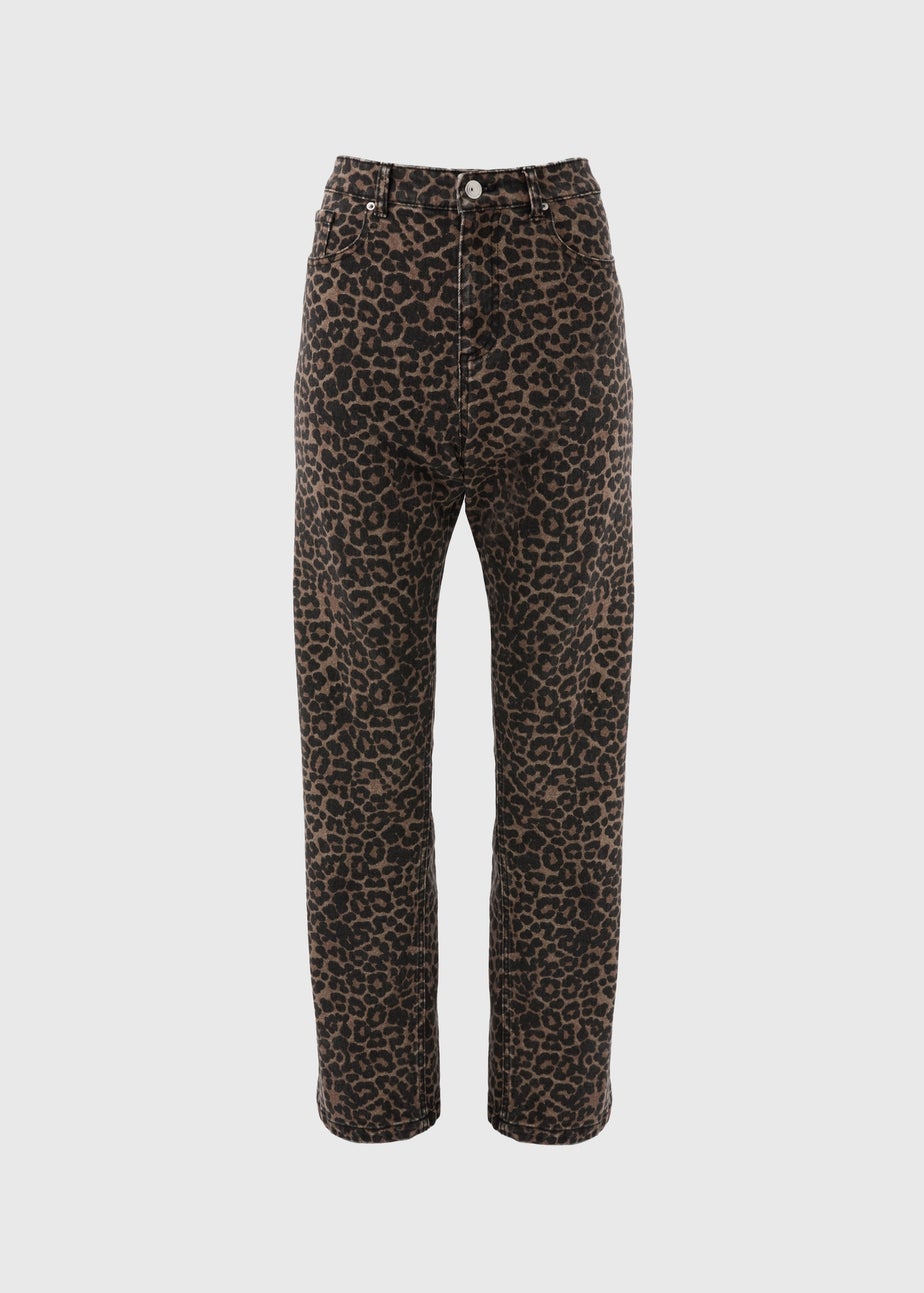 Brown Animal Print Straight Leg Relaxed Jeans