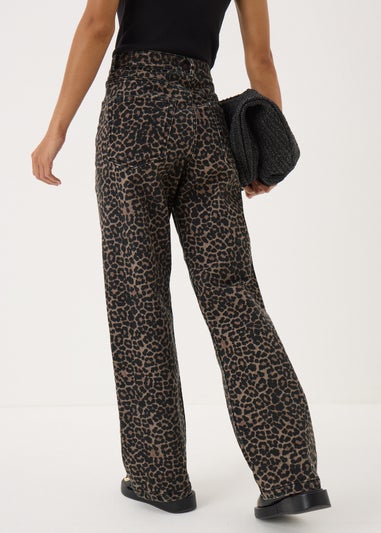 Brown Animal Print Straight Leg Relaxed Jeans