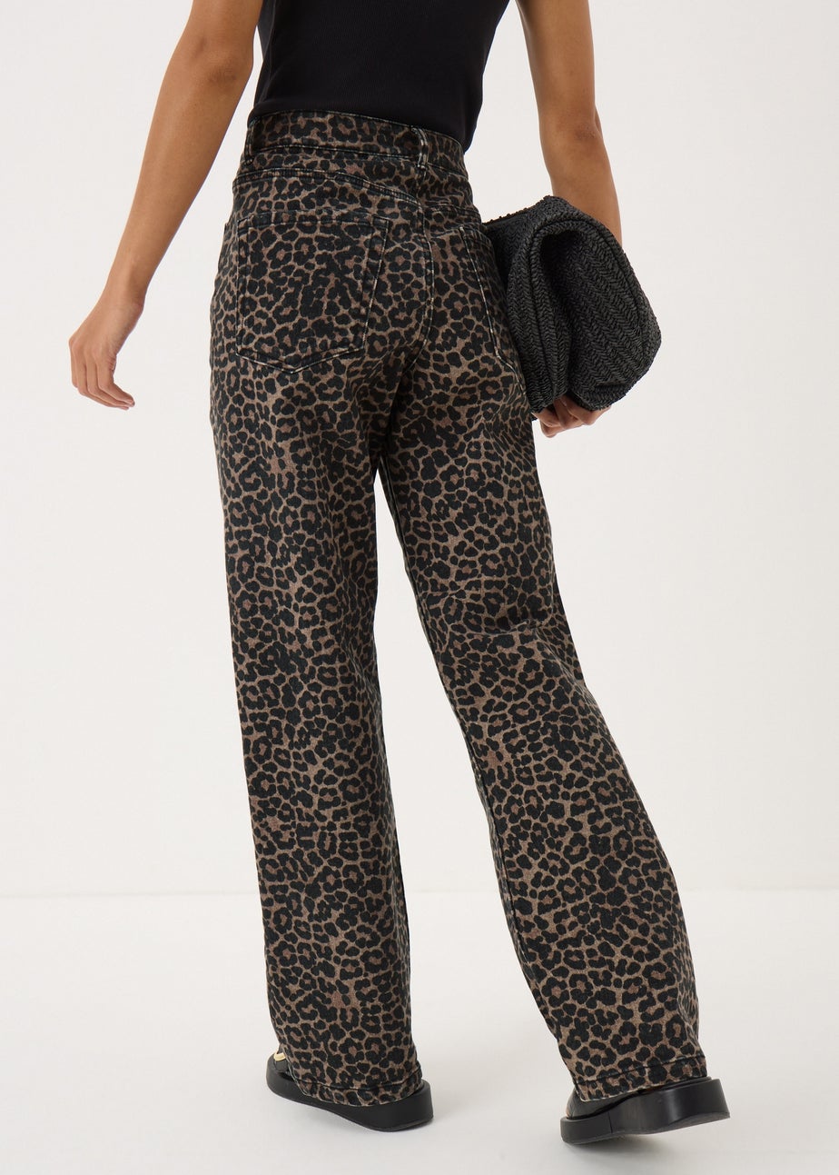 Brown Animal Print Straight Leg Relaxed Jeans