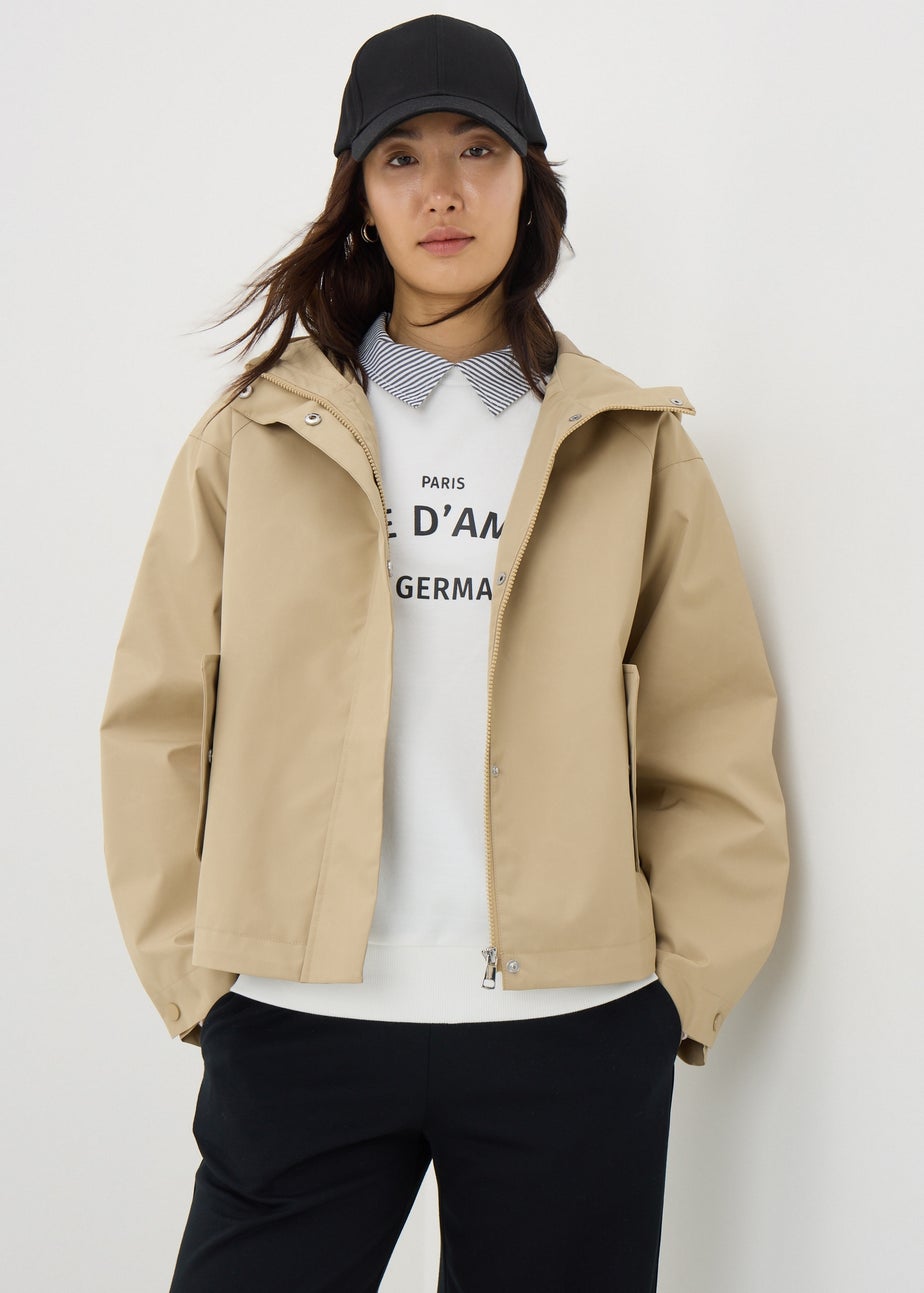 Beige Hooded Short Mac